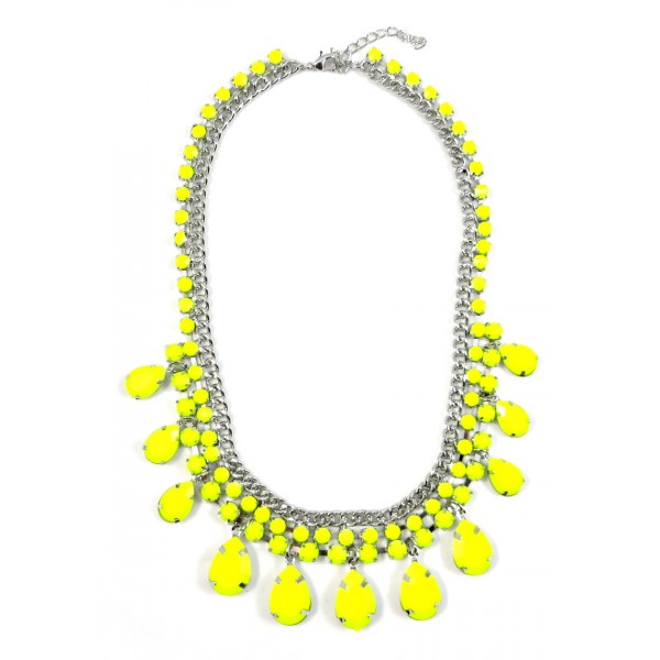 Neon Yellow Teardrop Resin Stone Statement Necklace 